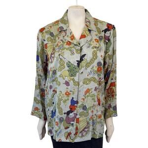 VTG ARIA. A  100% Silk Asian Print Button Front Shirt  SZ L